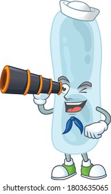 cartoon picture of klebsiella pneumoniae in Sailor character using a binocular. Vector illustration