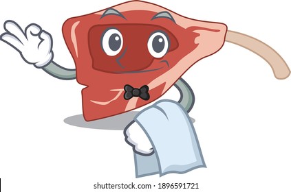 A cartoon picture of lamb chop waiter with a white napkin. Vector illustration