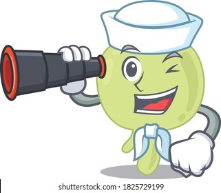 Una caricatura del ganglio linfático Sailor usando binocular