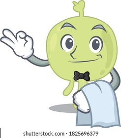 A cartoon picture of lymph node waiter with a white napkin