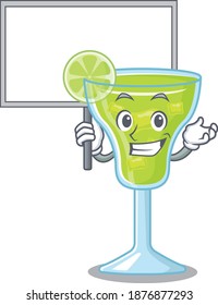 Cartoon picture of margarita cocktail mascot design style carries a board
