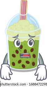 Cartoon picture of matcha bubble tea showing anxious face