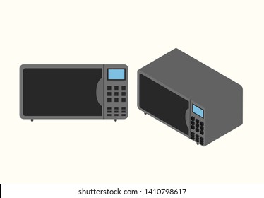 Cartoon picture of microwave oven, microwave. Isometric style vector illustration with background.