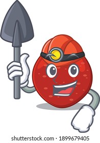 A cartoon picture of peperoni miner with tool and helmet. Vector illustration