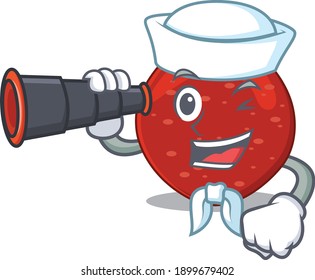 A cartoon picture of peperoni Sailor using binocular. Vector illustration