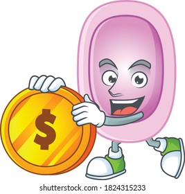 cartoon picture of pertussis rich character with a big gold coin. Vector illustration