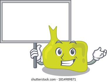 Cartoon picture of pituitary mascot design style carries a board