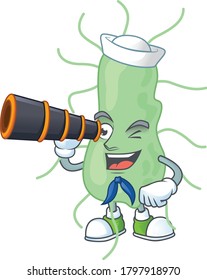 cartoon picture of salmonella in Sailor character using a binocular. Vector illustration