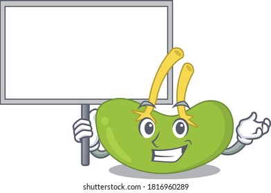 Cartoon picture of spleen mascot design style carries a board