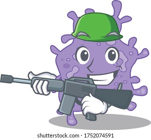 Ein Cartoon-Bild von Staphylococcus aureus im Armeestil mit Maschinengewehr