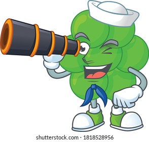 cartoon picture of staphylococcus aureus in Sailor character using a binocular. Vector illustration