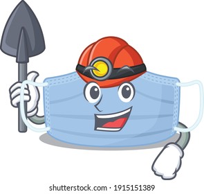 A cartoon picture of surgical mask miner with tool and helmet