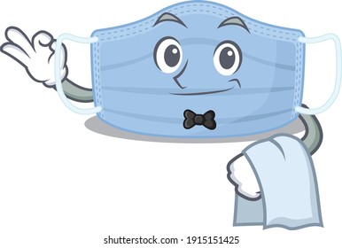 A cartoon picture of surgical mask waiter with a white napkin