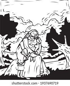 A cartoon picture taken from the pages of the Bible. Eps, Vector. Perfect quality.