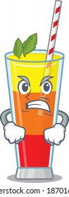 A cartoon picture of tequila sunrise cocktail showing an angry face