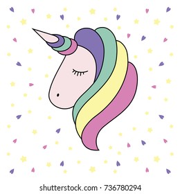Cartoon picture of a unicorn's head on a white background. Vector illustration