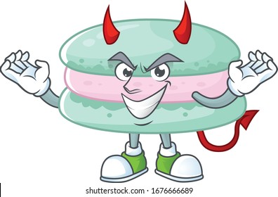 Cartoon picture of vanilla blue macarons in devil cartoon character design