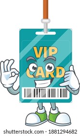 cartoon picture of VIP pass card make a call gesture. Vector illustration