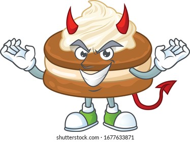 Cartoon picture of white cream alfajor in devil cartoon character design