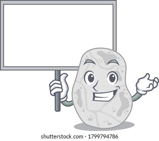 Cartoon picture of white planctomycetes mascot design style carries a board