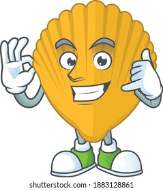 cartoon picture of yellow clamp make a call gesture. Vector illustration