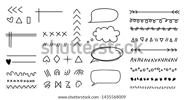 Cartoon pictures set of different arrows. Hand\
drawn set of lines.Marker line divider, handmade pencil strokes\
brush and drawing dividers.Curve frame, decoration borders or\
floral ornament