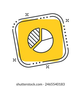 Cartoon pie chart icon vector illustration. Analysis icon on isolated yellow square background. Statistics sign concept.