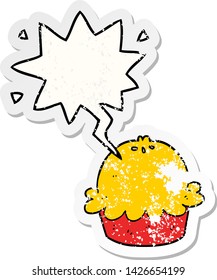 cartoon pie with speech bubble distressed distressed old sticker