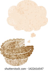 cartoon pie with thought bubble in grunge distressed retro textured style