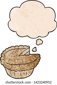 cartoon pie with thought bubble in grunge texture style