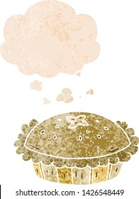 cartoon pie with thought bubble in grunge distressed retro textured style