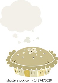 pastel de caricatura con burbuja de pensamiento en estilo retro