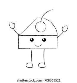 cartoon piece cake berry sweet icon