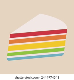 Cartoon piece of cake. Various colorful cake slices, cage and restaurant sweet dessert with cream glaze fruits and biscuits. Vector pastry pieces set