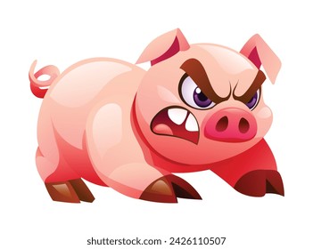 Cartoon pig in angry pose. Vector illustration isolated on white background