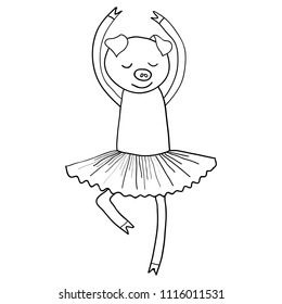 Cartoon pig ballet dancer coloring