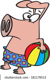 cartoon pig at the beach