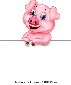 Cartoon pig with blank sign