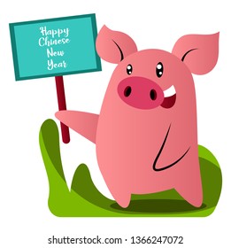 Cartoon pig celebrating chinese new year vector illustartion on white background