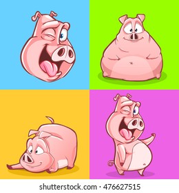 Cartoon pig character set. Vector clip art illustration with simple gradients