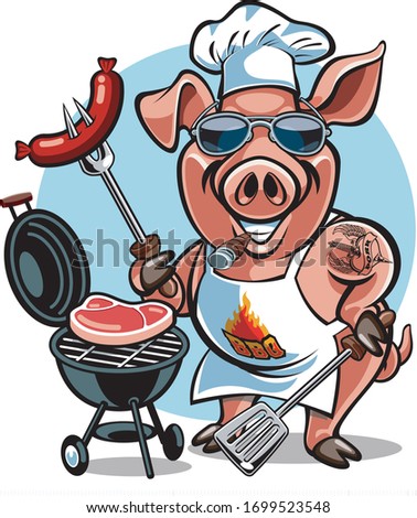 cartoon pig chef bbq grill cooking