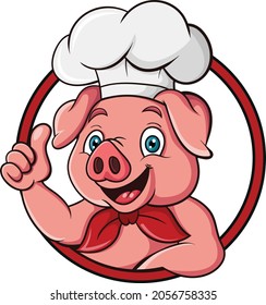 Cartoon pig chef giving thumb up