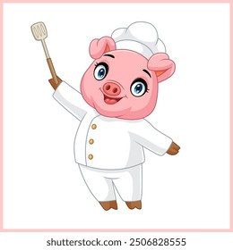 Cartoon pig chef holding a fork