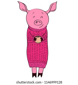 Cartoon pig with cocoa