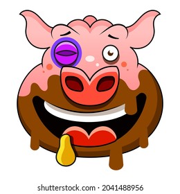 Cartoon pig coming out of a hole. Vector clip art illustration with simple gradients. All in a single layer.