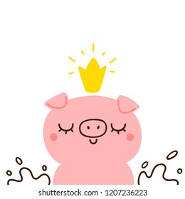 Cartoon pig with crown, cartoon character, vector.