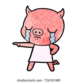 cartoon pig crying pointing