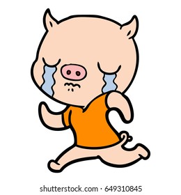 cartoon pig crying running away