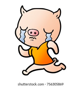 cartoon pig crying running away