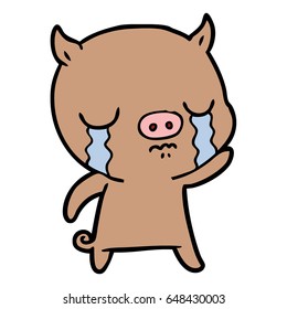 cerdo de caricatura llorando diciéndole adiós